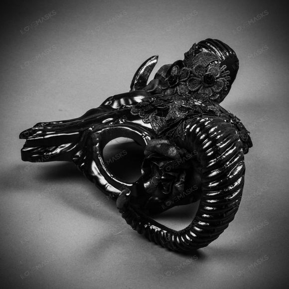 Antelope Devil Ram Horn Skull Ghost Masquerade Mask - Black - Picture 9 of 9